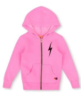 Aviator Nation Kids Bolt Print Zip Hoodie Neon Pink